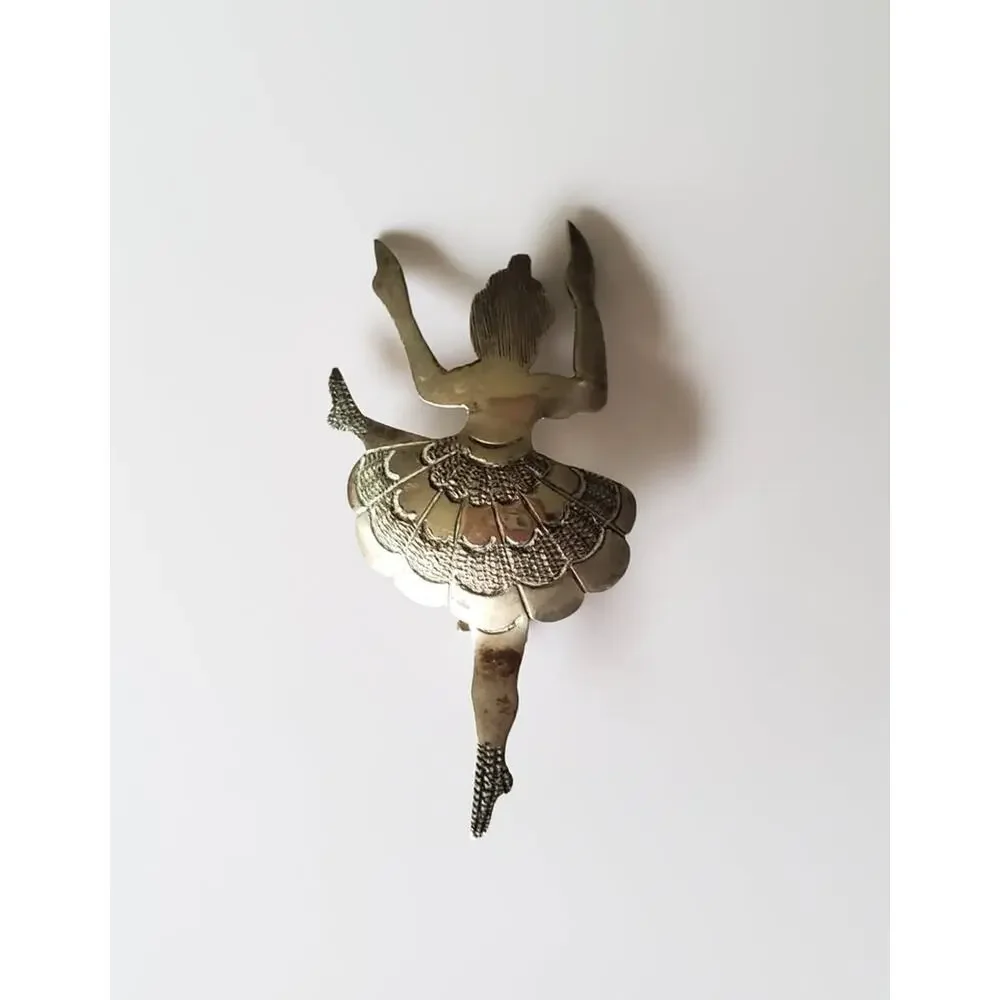 Alpaca Silver Hecho En Mexico Mexican Lady Dancer Brooch Pin